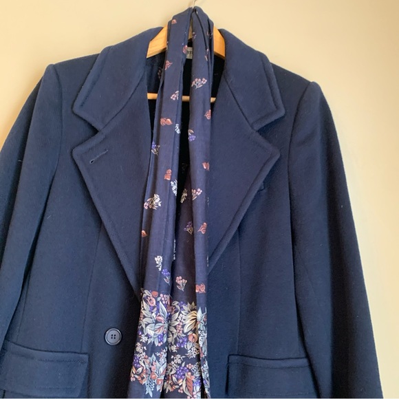 Vtg Forecaster of Boston Double Breasted Navy Wool Coat W12 Lined Matching Scarf - Picture 2 of 12